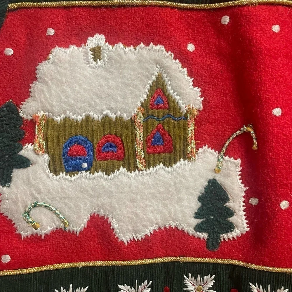 Vintage Christmas Wool Vest, Size Large, Life Style Embroidered